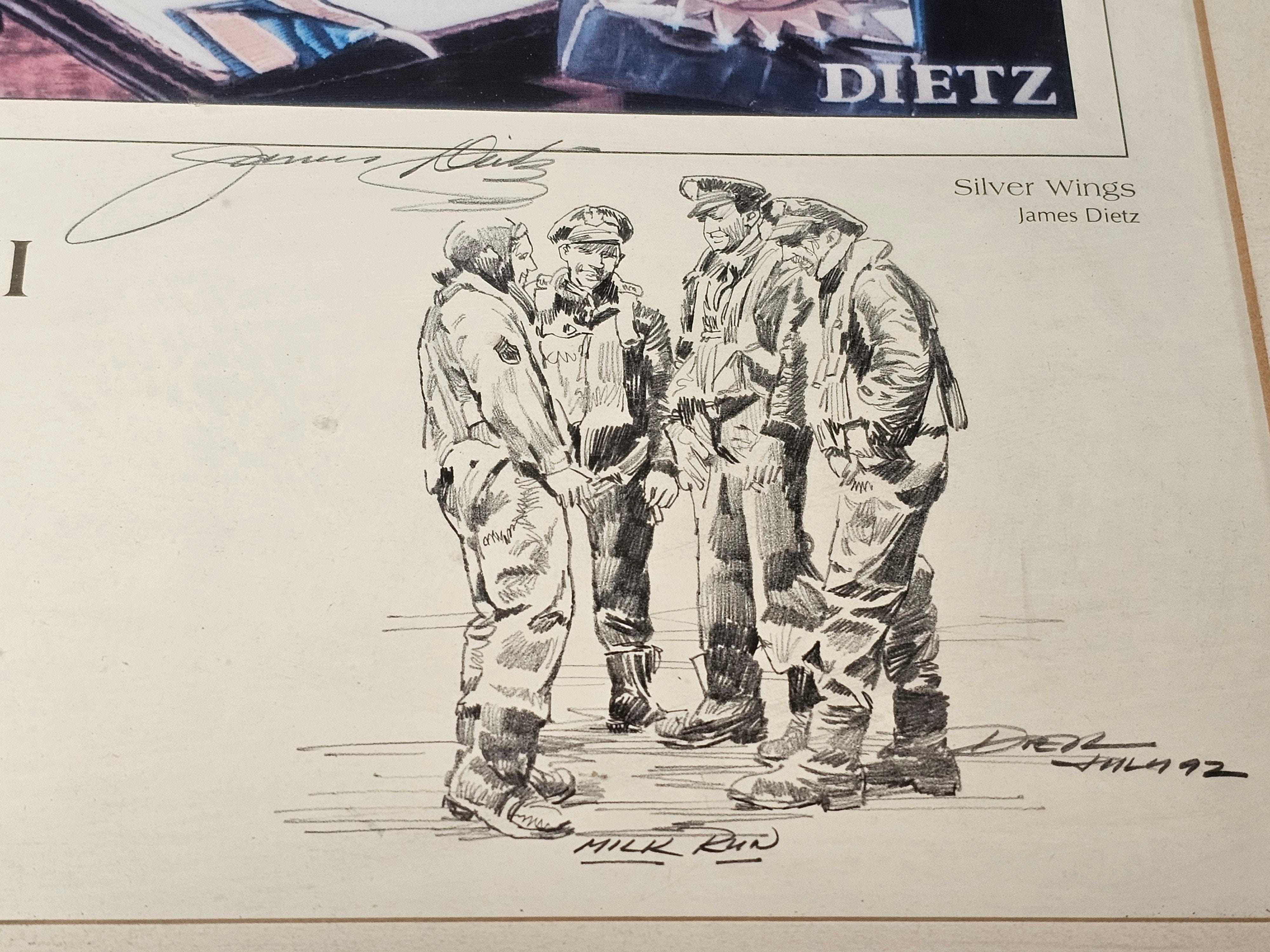 James Dietz Signed World War II 50th Silver Wings Print and Pencil Drawing #0420