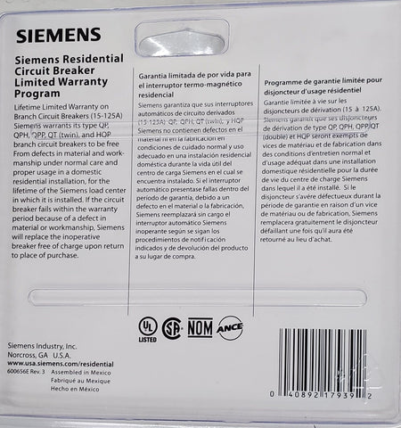 Siemens 2-Pole 100 AMP Breaker #0214